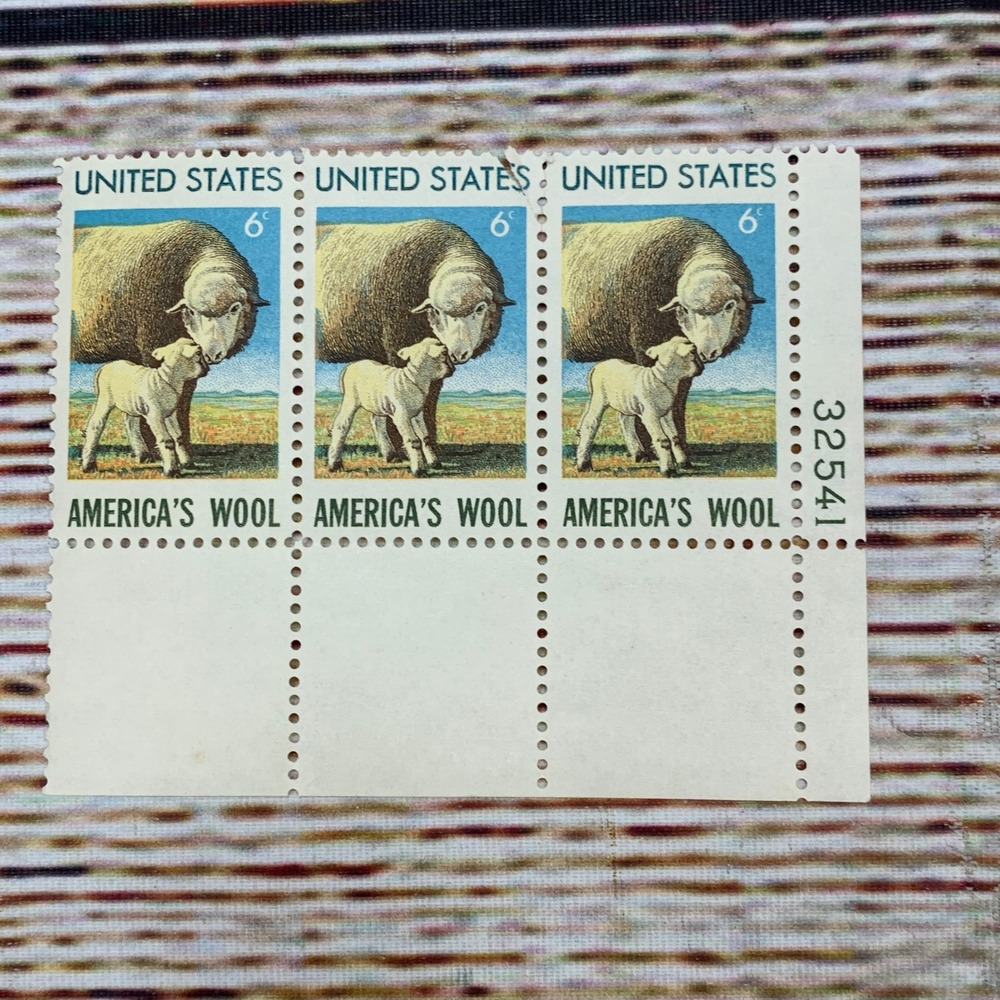 Vintage US America's Wool Sheep Lamb Postage Stamps Block of 6 Unused